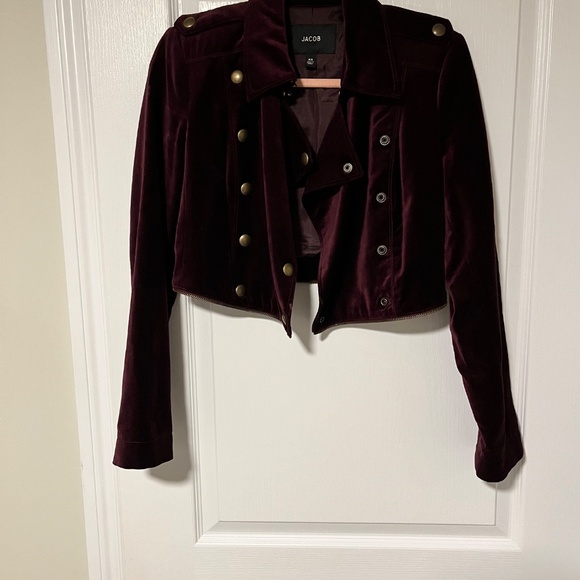 Red Velvet Cropped Blazer Military Style with Zippers and Buttons Jacob Size S - Picture 10 of 10